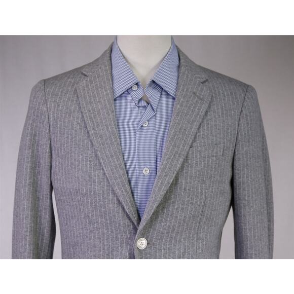 Paul Taylor Gray Pinstripe Jersey Knit Cotton Patch Pocket Blazer Jacket 36R - Picture 3 of 10